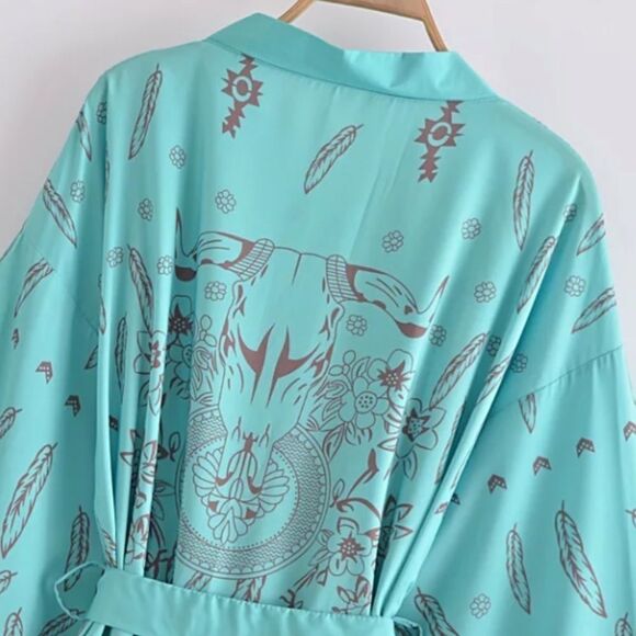 Pink Short Longhorn Belted Kimono - Picture 8 of 9